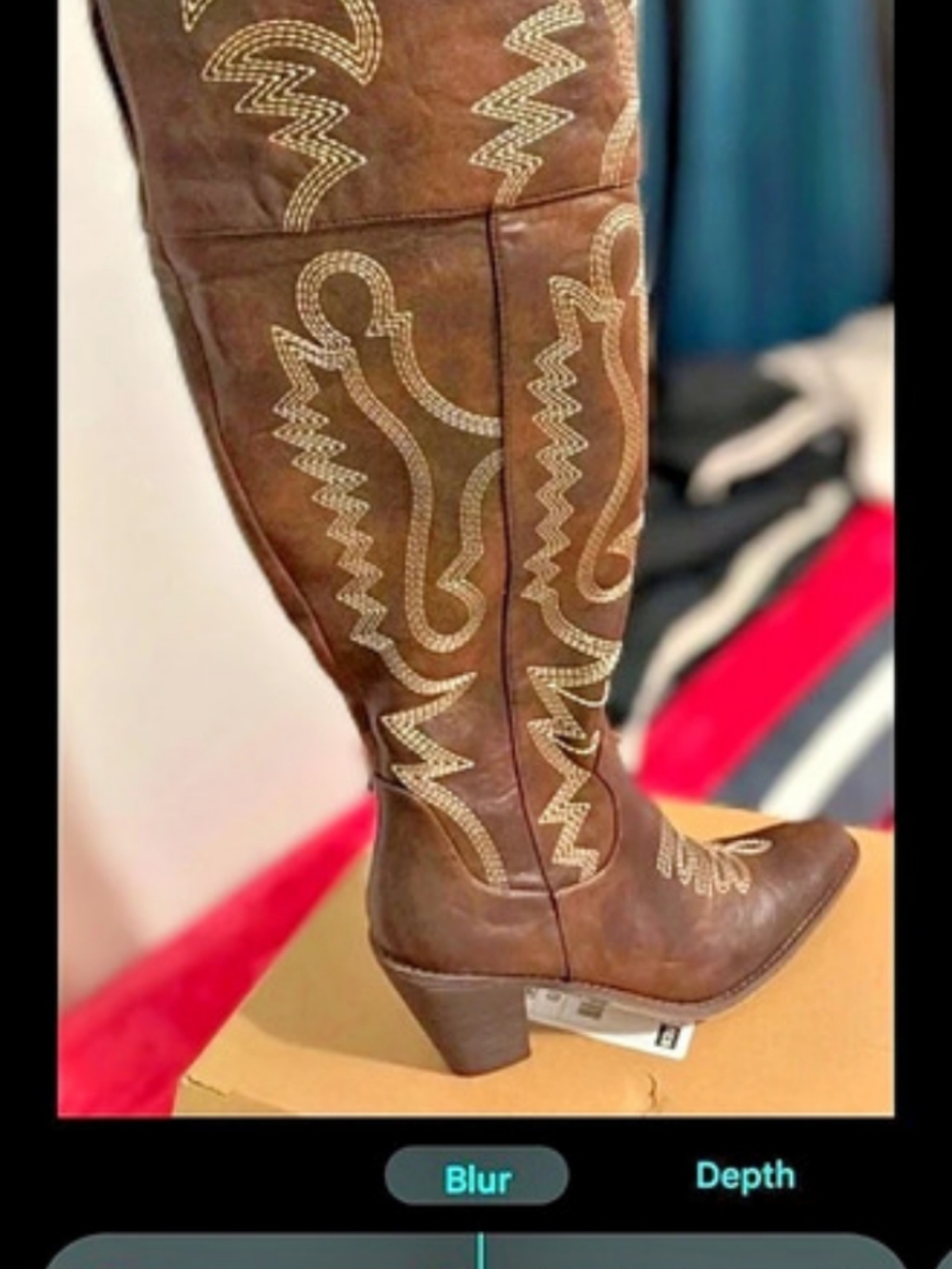 Embroidered Brown THIGH HIGH Heeled Boots